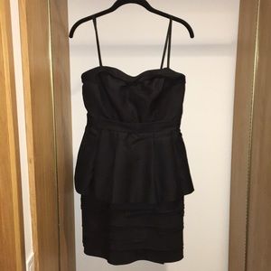 BCBG Black Strapless Peplum Tiered Dress- 8